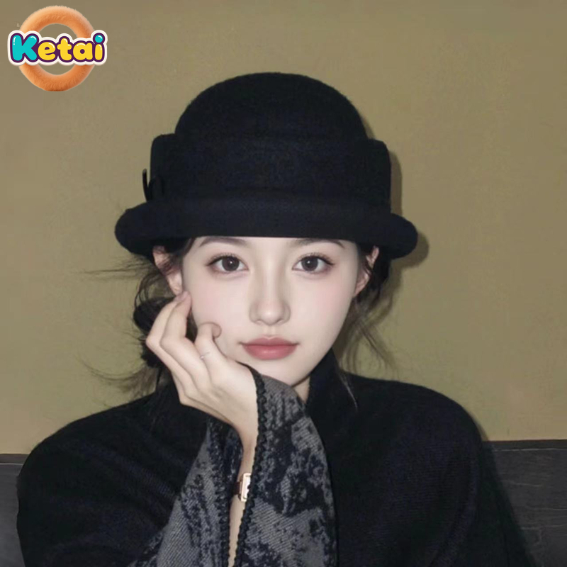 Beret French Wool - Black Wool Top Hat Beret Women's