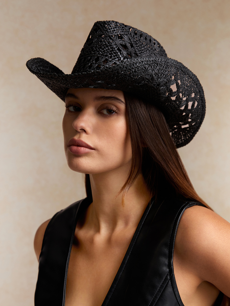 Black Woven Hollow-Out Boho Co - Cowboy Hat Straw 리뷰 및 가격