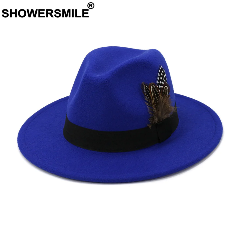 SHOWERSMILE Royal Blue Women M - Fedora Hat Wool 리뷰 및 가격