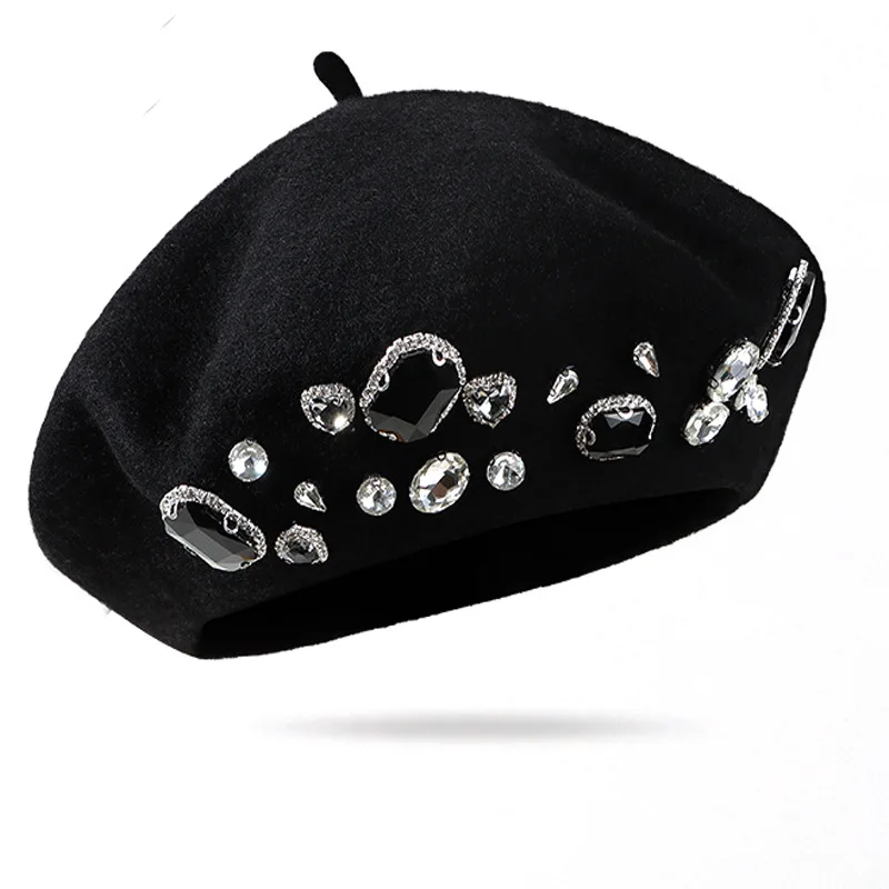 French Beret Thick Rhinestone  - Beret French Wool 리뷰 및 가격