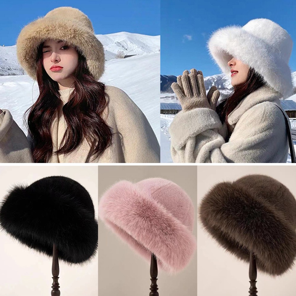 New Warm Fluffy Fur Bucket Hat - Bucket Hat Cotton 리뷰 및 가격