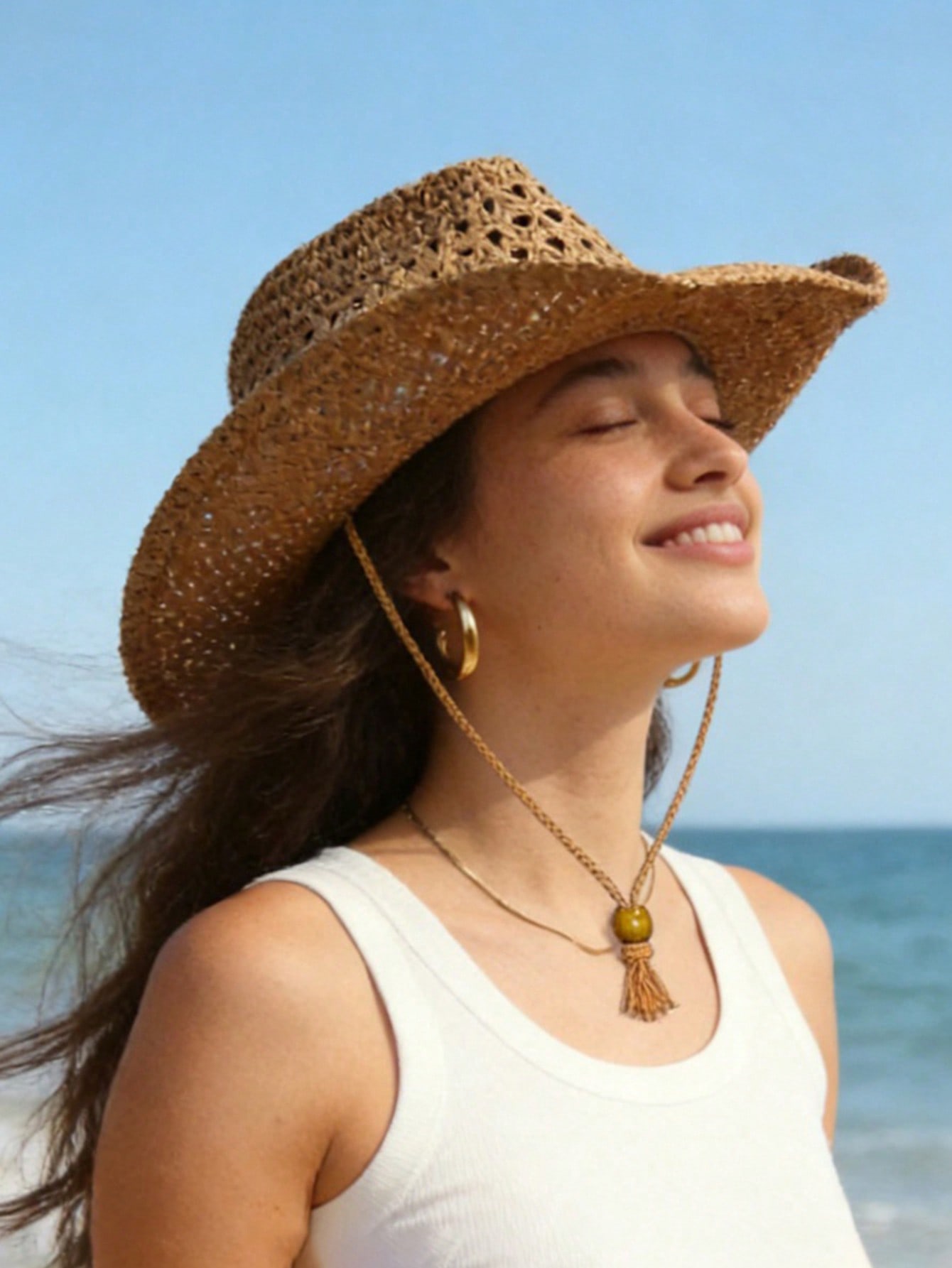 1pc Unisex Retro Hollow Curled - Cowboy Hat Straw 리뷰 및 가격